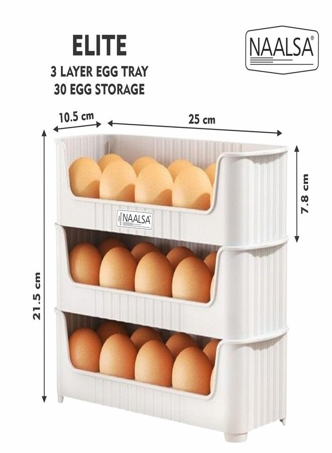 NAALSA ELITE Egg Tray Set of 3 Stackable, 30 Egg Storage, 10 Slots Per Tray, Egg box Space-Saving Organizer for Fridge Side Door, Tabletop & Cabinet, BPA-Free, Durable, Detachable, Freezer Safe - Image 2